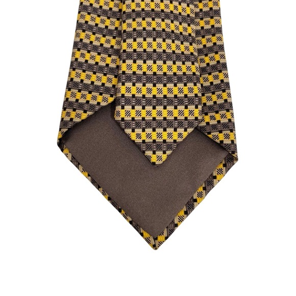 Hermes Men's Tie Geometric Plaid Brown/Gold Silk 816 EA 3.5" (W) x 58.5" (L) euc - Picture 6 of 9